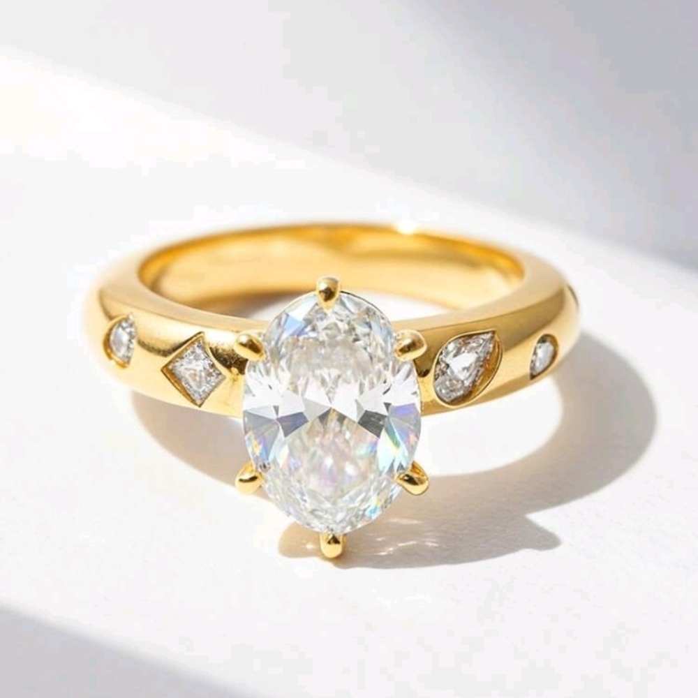 SS 925 Elegant Gold Plate Zirconia Ring